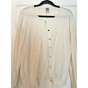 Anne Klein cardigan sweater white size large lightweight button down
